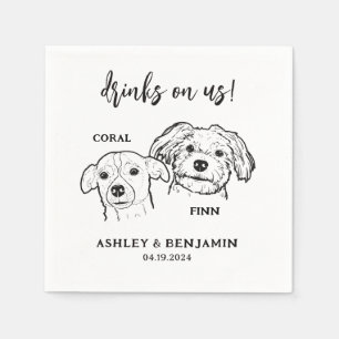 2 Dogs Faces Sketch Pet Drinken op ons bruiloft Servet