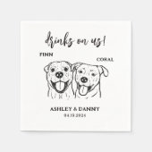 2 Dogs Pet Line Art Drinken op Us bruiloft Servet (Voorkant)
