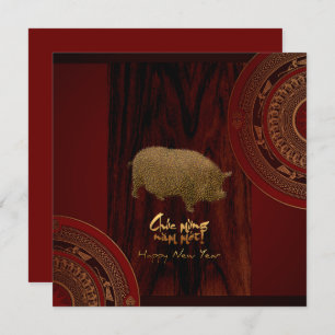 2 Drums Pig Jaar Vietnamees Uitnodiging