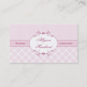 #2 Elegant  Roze Witte Damasbanden Visitekaartje