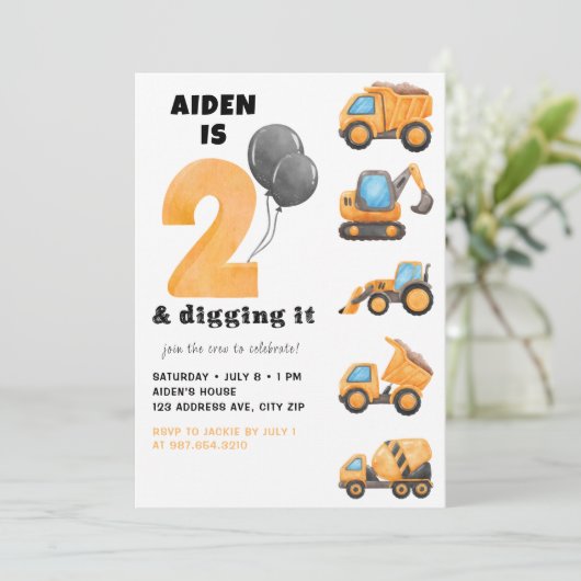 2 en graven het verjaardagsfeestje uitnodiging jon (Staand voorkant)