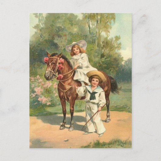 2 Enfants victoriens en cheval Carte postale Vinta (Devant)