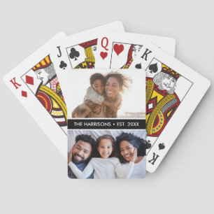 2 familiefoto's naam of aangepaste tekst, eenvoudi pokerkaarten