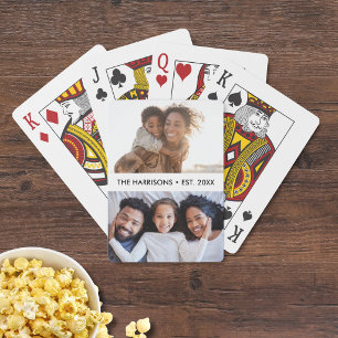 2 familiefoto's naam of aangepaste tekst, eenvoudi pokerkaarten