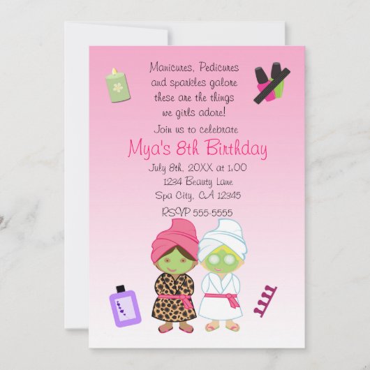 2 Filles de Beauté de Spa Invitation d'anniversair (Devant)