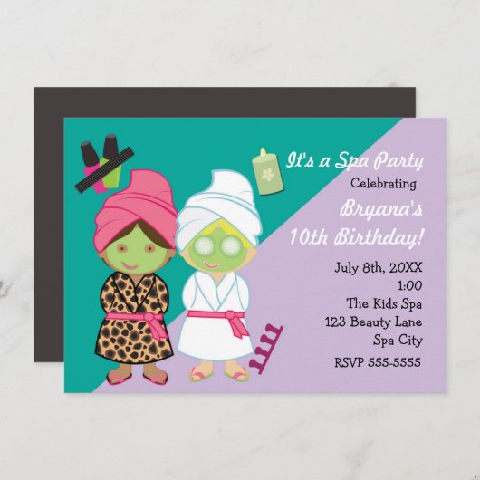2 Filles Spas Beauté Makeover Party Invitation (Devant / Derrière)
