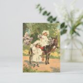 2 Filles victoriennes à cheval Carte postale Vinta (Debout devant)