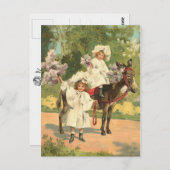 2 Filles victoriennes à cheval Carte postale Vinta (Devant / Derrière)