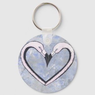 2 Flamingo kus hart op blauw Sleutelhanger