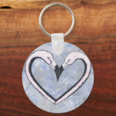 2 Flamingo kus hart op blauw Sleutelhanger (Voorkant)