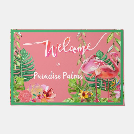 2 Flamingo Paradise Beach House Doormat Deurmat (Voorkant)