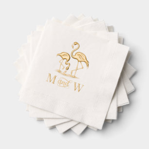2 Flamingo's Paar Trouwen 2 Initiaal Monogram Folie Servetten
