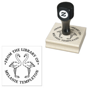 2 Flamingo's Staan Bibliotheek Boek Naam Rubberstempel