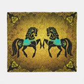 2 Folk Black Friesian Viking hart goud/turquoise Fleece Deken (Voorkant (Horizontaal))