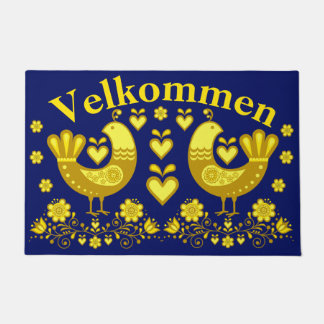 2 Folk love birds, goud / marine Velkommen, welkom Deurmat