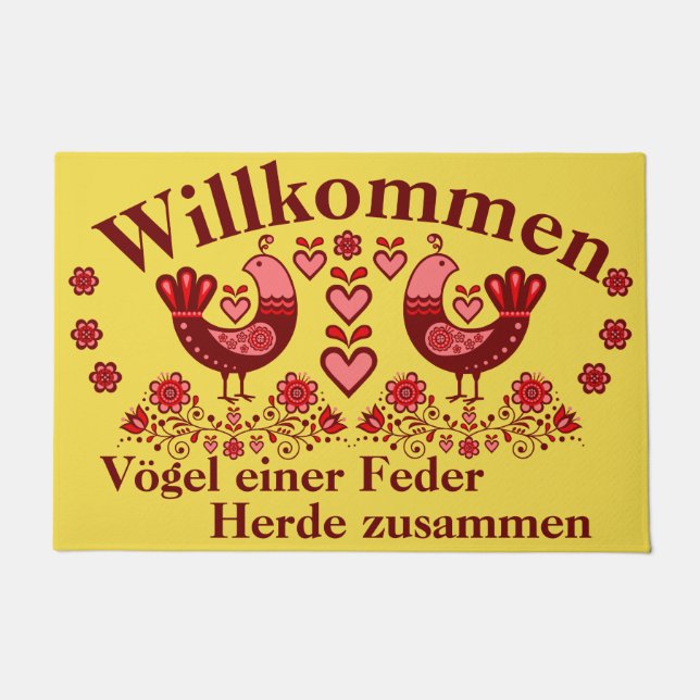2 Folk Vögel einer Feder, Willkommen, rot Deurmat (Voorkant)