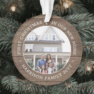 2 Foto 1 Kerstmis Housewarming Brown Faux Wood Ornament