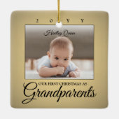 2 Foto 1e kerstdag grootouders Faux Gold Keramisch Ornament (Achterkant)