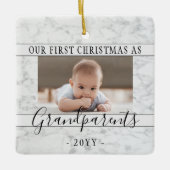 2 Foto 1st Xmas Grandouders Script Faux Marble Keramisch Ornament (Voorkant)