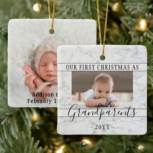 2 Foto 1st Xmas Grandouders Script Faux Marble Keramisch Ornament