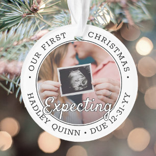 2 Foto 1st Xmas Verwacht Baby Nieuwe Ouders Modern Ornament