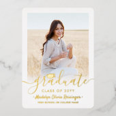 2 Foto Afstuderen Celebration Modern Script Folie Uitnodiging (Voorkant)