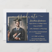 2 Foto Afstuderen Collage Script Navy Blue & Gold Aankondiging (Voorkant)