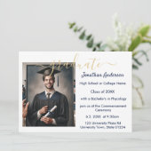 2 Foto Afstuderen Collage Script Navy Blue White Aankondiging (Staand voorkant)