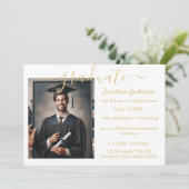 2 Foto Afstuderen Collage Script Wit & Goud Aankondiging (Staand voorkant)