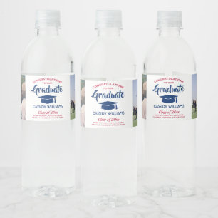 2 Foto Afstuderen Congrates Red White en Blue Waterfles Etiket