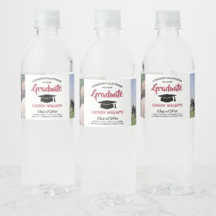 2 Foto Afstuderen Congrats Modern Red Black White Waterfles Etiket