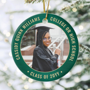 2 Foto Afstuderen Elegant geborsteld Groen en Goud Keramisch Ornament