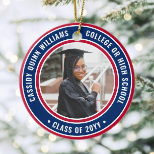 2 Foto Afstuderen Elegant Red White en Blue Keramisch Ornament