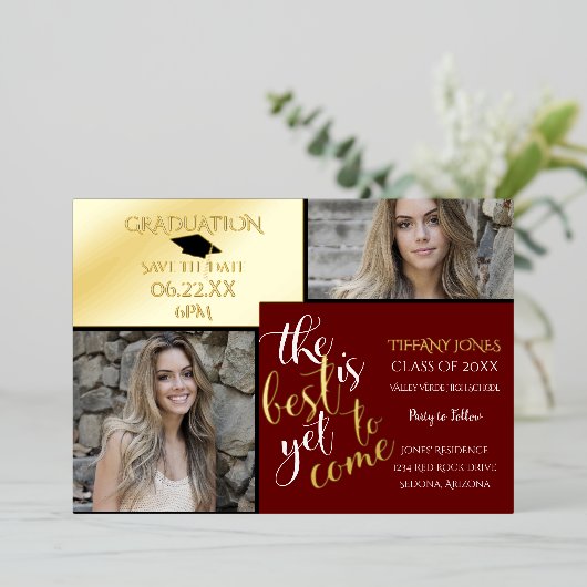 2 FOTO-AFSTUDEREN en KIES UW KLEUR Folie Uitnodiging (Staand Voorkant)