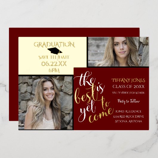 2 FOTO-AFSTUDEREN en KIES UW KLEUR Folie Uitnodiging (Voorkant / Achterkant)