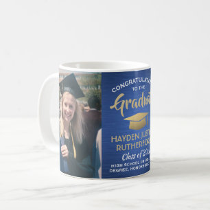 2 Foto Afstuderen geborsteld blauw goud en wit Koffiemok