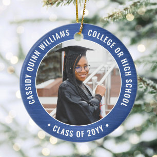 2 Foto Afstuderen geborsteld Royal Blue en White Keramisch Ornament