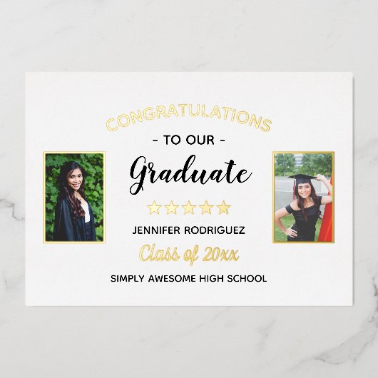 2 Foto Afstuderen Gefeliciteerd Afstuderen Aangepa Folie Uitnodiging (Voorkant)