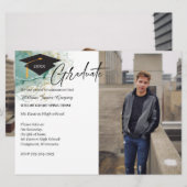 2 Foto Afstuderen Green Gold Notice Card Kaart (Voorkant / Achterkant)