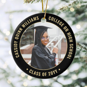 2 Foto-Afstuderen: Jaar & School Black Gold Keramisch Ornament