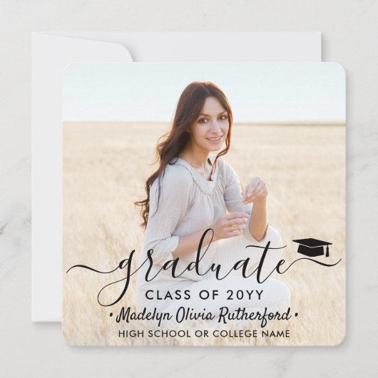 2 Foto Afstuderen Modern Eenvoudig Script Square Kaart (Voorkant)