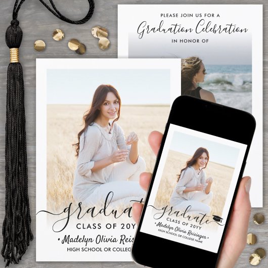 2 Foto Afstuderen Moderne Eenvoudig script legant Kaart