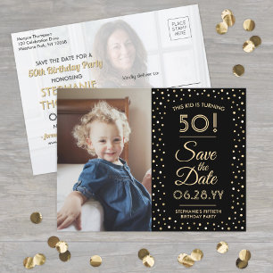 2 Foto Any Age Birthday Gold Black Save the Date Uitnodiging Briefkaart