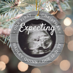 2 Foto Baby Ultrasound nieuwe ouders Faux grijs ho Keramisch Ornament