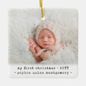 2 Foto baby's eerste Kerstmis Modern Minimal Squar Keramisch Ornament (Voorkant)