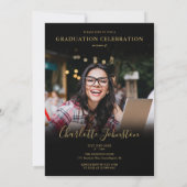 2 Foto Black Gold Script Photo Graduparty Kaart (Achterkant)