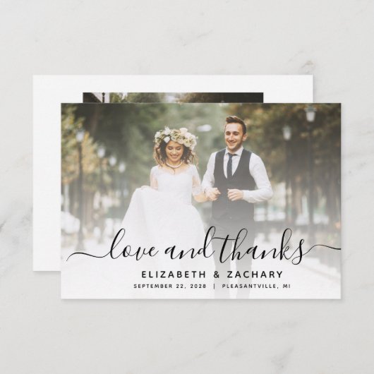 2-foto Black Script Wedding Bedankkaart (Voorkant / Achterkant)