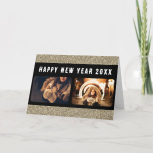 2 Foto Collage Goud Glitters Gelukkig Nieuwjaar 20 Feestdagen Kaart