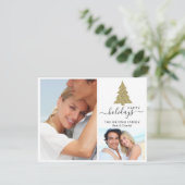 2 Foto Collage Gouden Glitter Kerstboom Happy Feestdagenkaart (Staand voorkant)