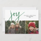 2 Foto Collage Joy Script Season Greeting plaid Feestdagenkaart (Voorkant)